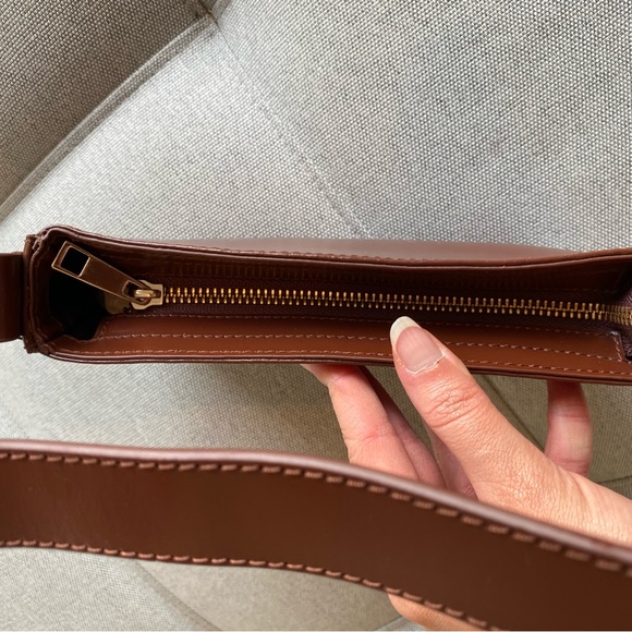 ASOS Leather 90s shoulder Bag Handbag Purse Rectangle Chocolate Brown Gold NWT - Picture 10 of 16